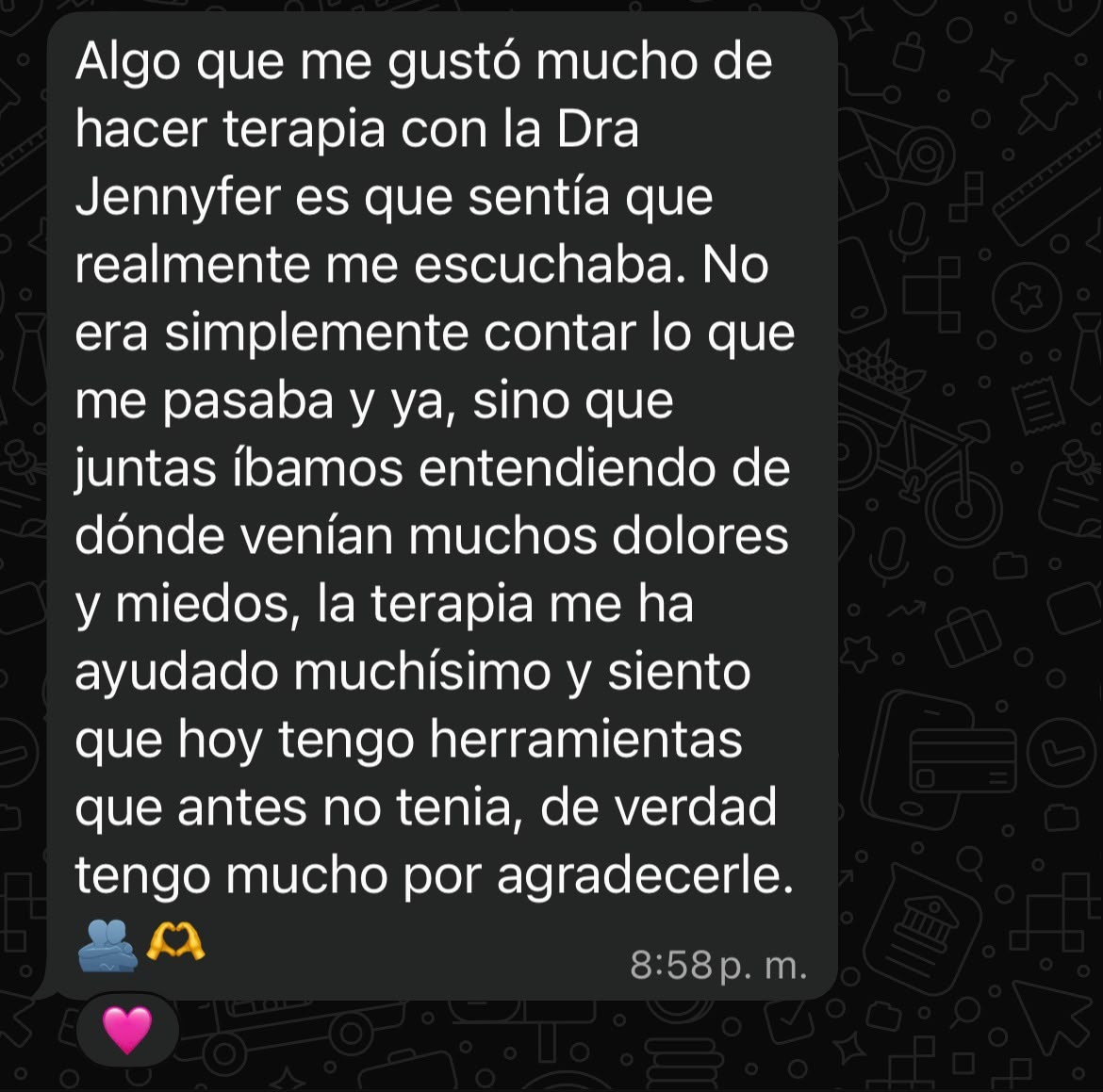 Captura original de un mensaje compartido por una persona consultante, testimonio 3