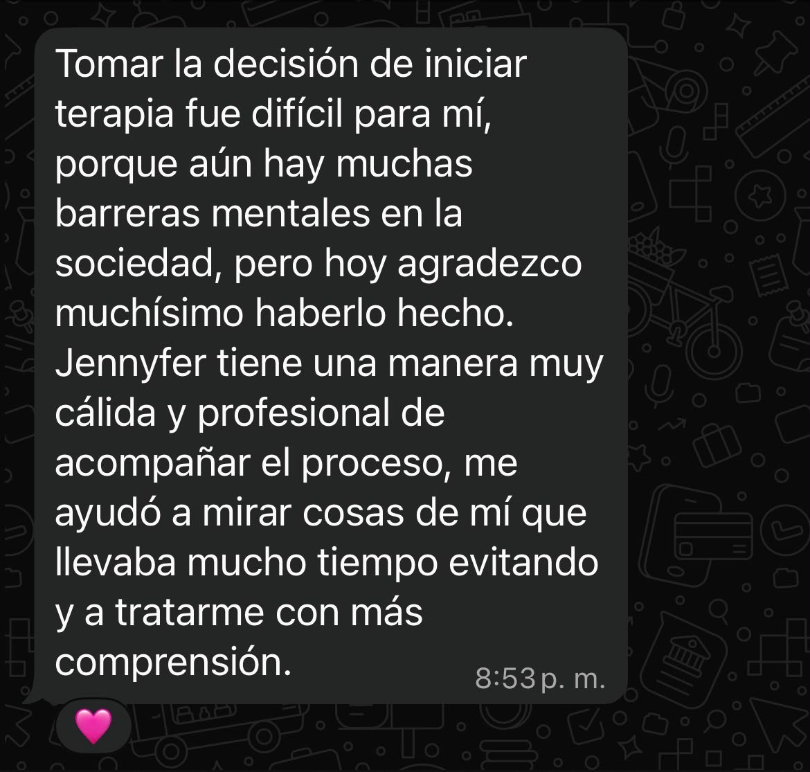 Captura original de un mensaje compartido por una persona consultante, testimonio 1