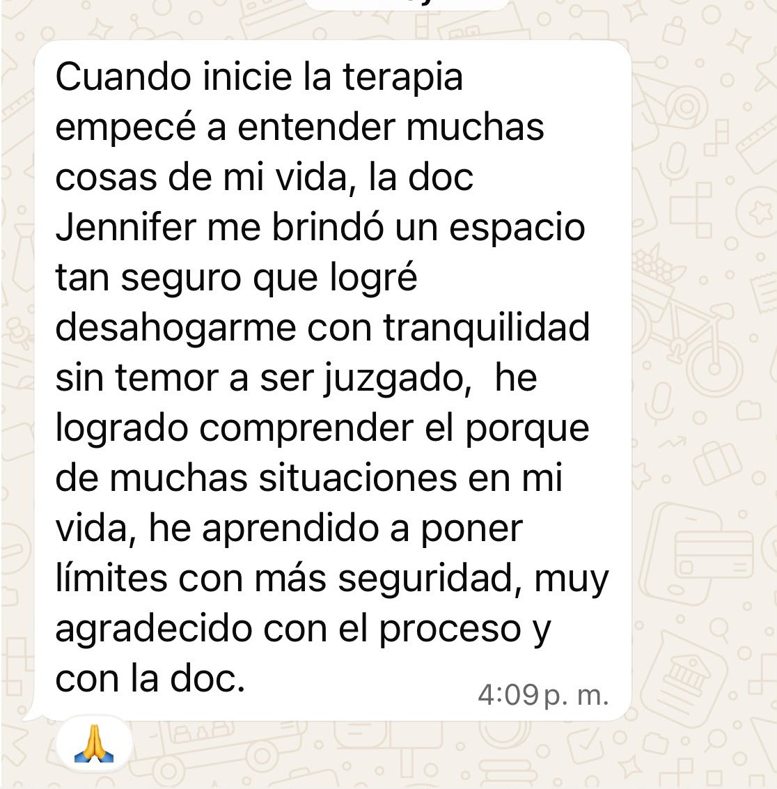 Captura original de un mensaje compartido por una persona consultante, testimonio 2